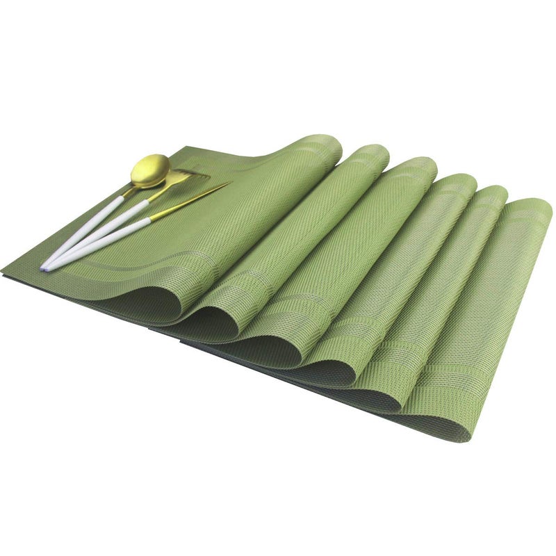 PIGCHCY Heat Insulation Non Slip Plastic Placemats,Washable Easy to Clean Woven Vinyl Kitchen Stain Resistant Placemats for Dining Table Set of 6 (Olive Green) - Image 2